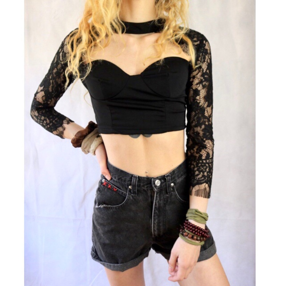LIKE NEW Corset Bust Lace Zip High Neck Crop Top !